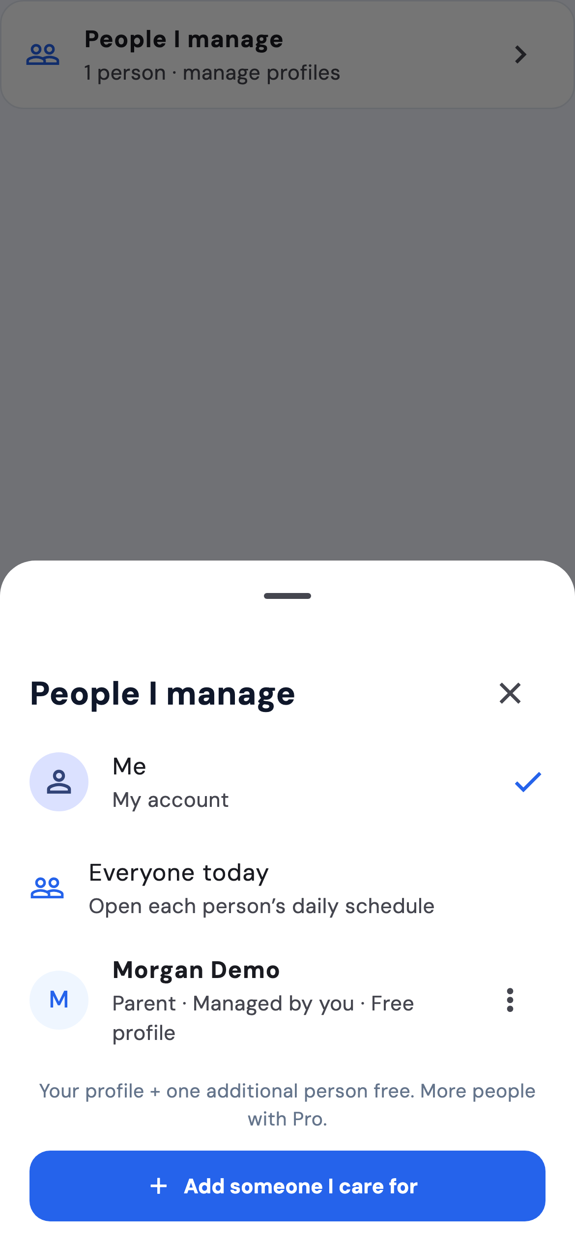 People I manage in Pocket Med List, using sample profiles